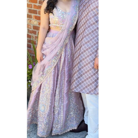 Dusty Purple Embroidered Organza Lehenga - Picture 3 of 16